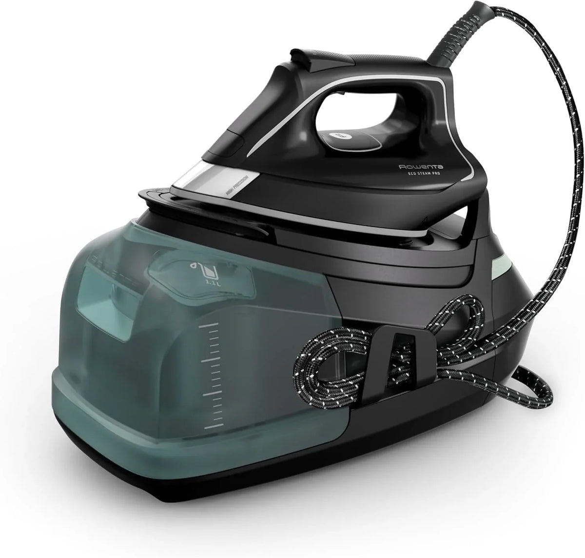 Rowenta Silence Steam Pro – Centro de Engomar, Autonomia Ilimitada, 8 Bares, Boost de Vapor 600 g/min, Base Microsteam, Função ECO e Reservatório de Calcário, 1.3 Litros, Preto e Cinzento, DG9248