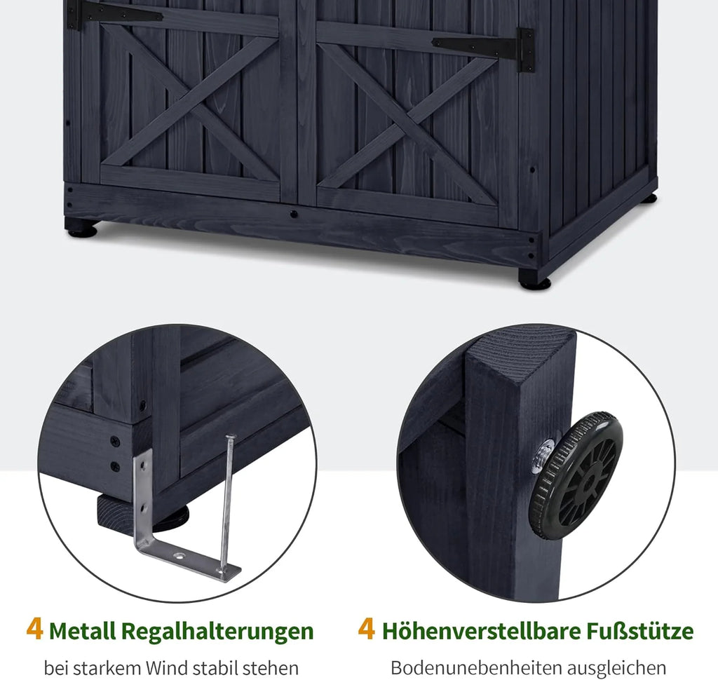 MCombo Armário de Jardim, Galpão de Madeira Resistente às Intempéries, Armário Exterior Impermeável com Chão, para Uso Externo em Varandas, 74×99×193 cm (Cinza Antracite)