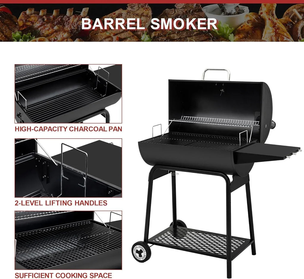 2026 Churrasqueira a carvão Royal Gourmet CC1830 de 30 polegadas com mesa lateral, churrasqueira externa com 627 polegadas quadradas de espaço para cozinhar para jardim, pátio e festas, cor preta