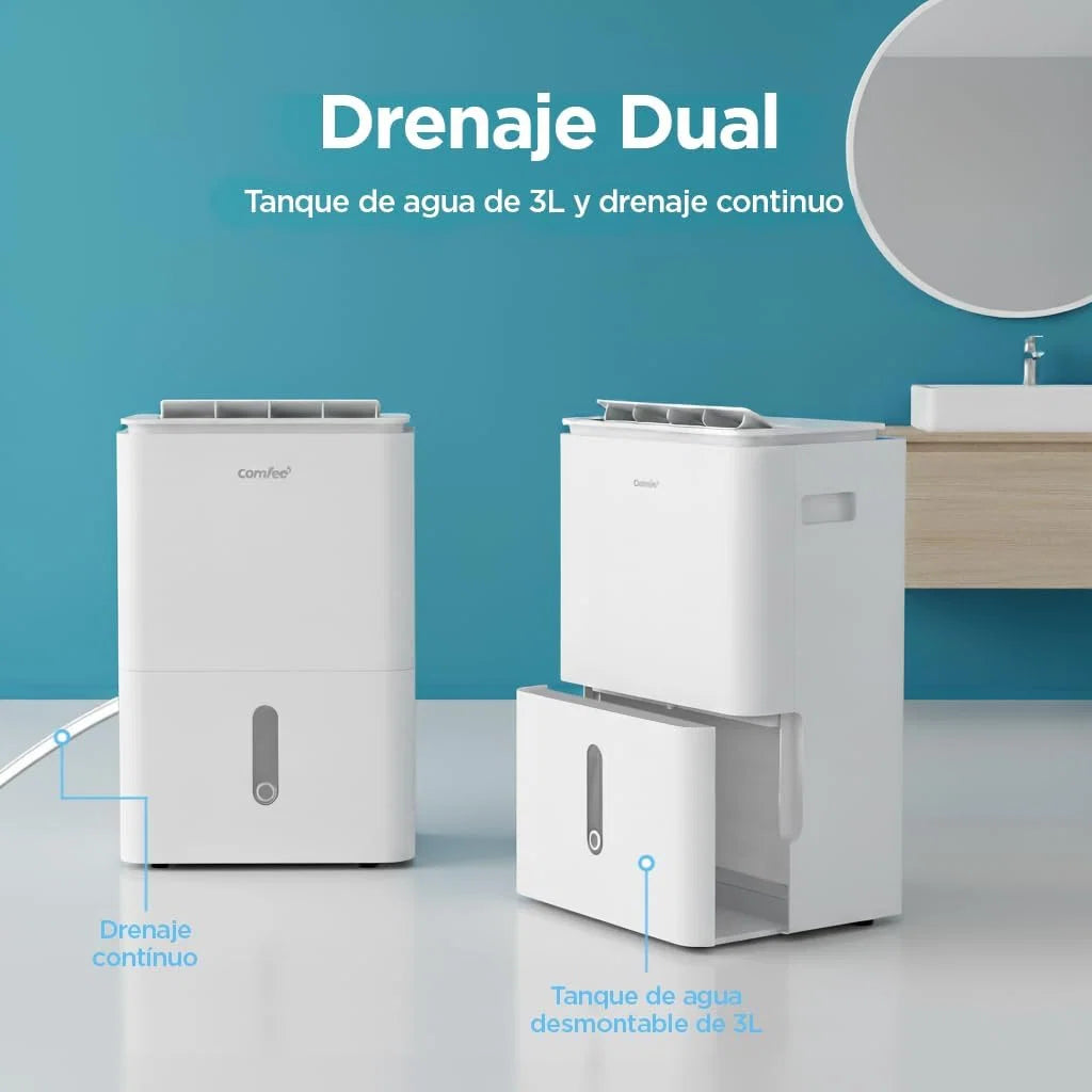 Desumidificador COMFEE' de 16L Silencioso | WiFi/App, Modo Secagem de Roupa e Auto Anti-Humidade, Purificador Elétrico Antibacteriano, mofo e Condensação | Ideal para divisões até 45m2/120m3