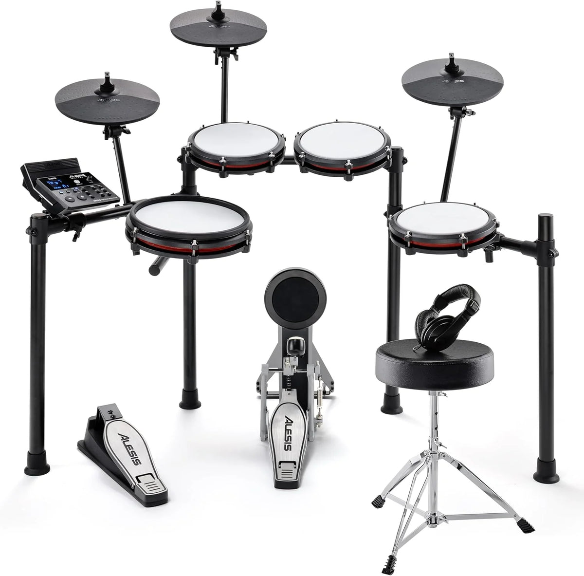 Alesis Nitro Max Kit Bateria Eletrônica com Pads de Mesh Silenciosos, Caixa Dual-Zone de 10", Bluetooth, Mais de 440 Sons Autênticos, Aulas Drumeo, USB MIDI, Pedal de Bumbo