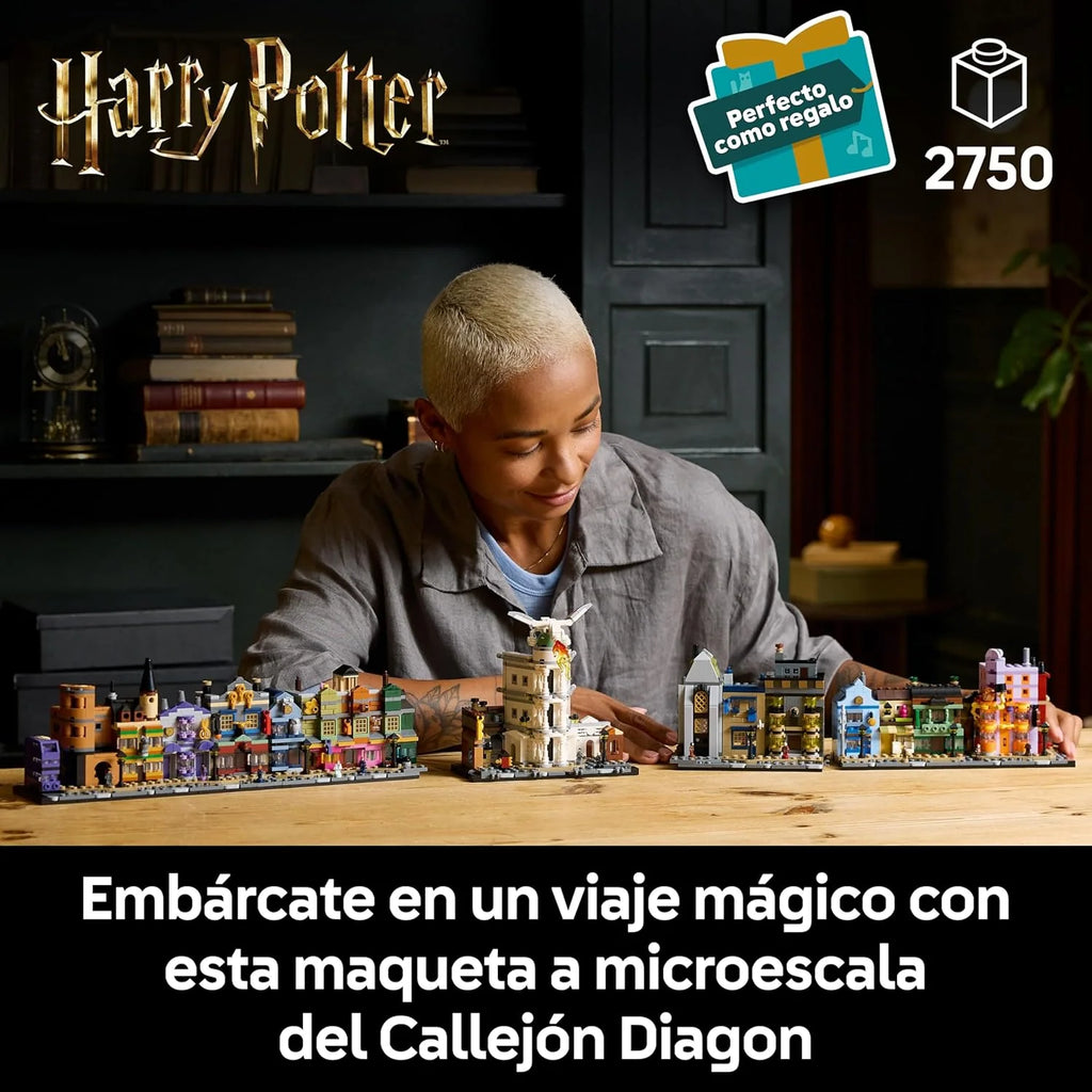 Harry Potter Lojas Mágicas do Beco Diagonal Maquete para Adultos e 12 Micro Figuras de Coleção, Nôitibus Andante, Presente para Mulheres e Homens, Decoração de Quarto, Conjunto de Magia 76444