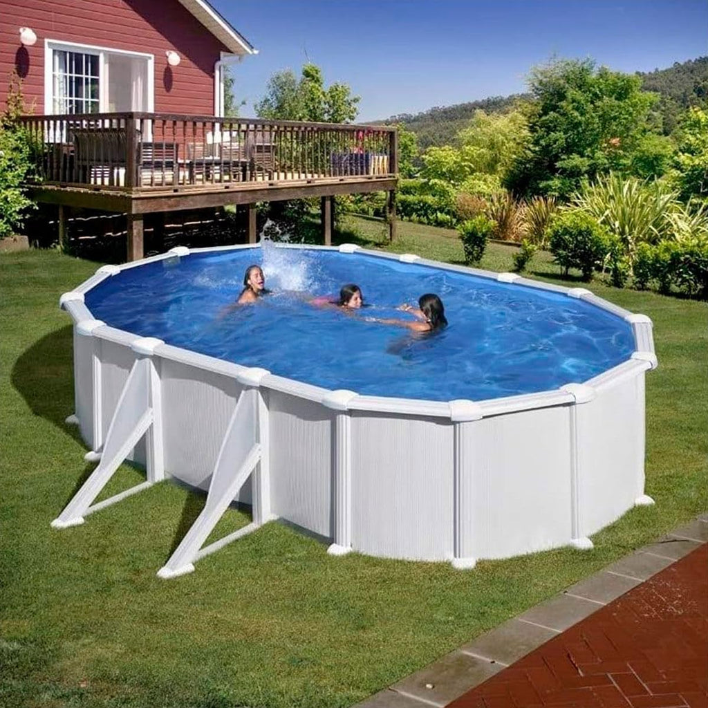 Piscina Gre KITPROV618 Atlantis - Piscina de Aço Elevada, Ovalada com Aparência de Aço Branco. Piscinas Desmontáveis para Jardim 610 x 375 x 132 cm.