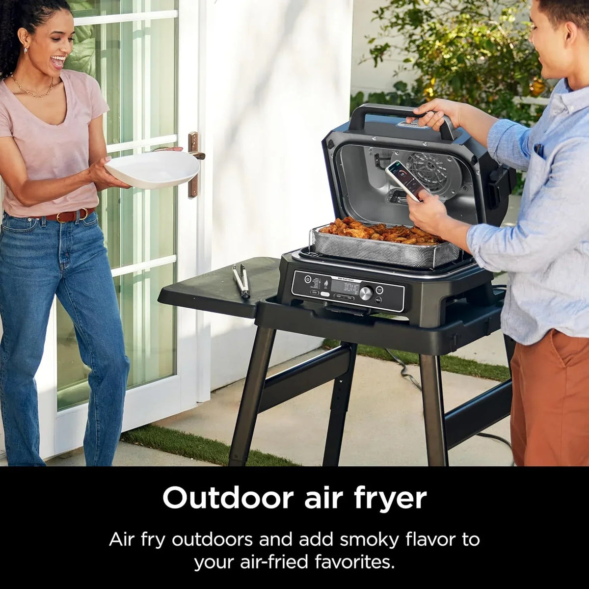 2026 Grelhador e defumador externo Ninja Woodfire Pro XL, termômetro, grelhador principal 4 em 1, churrasqueira defumadora, fritadeira de ar externa, forno, portátil, grelhador elétrico, cinza escuro, modelo OG850