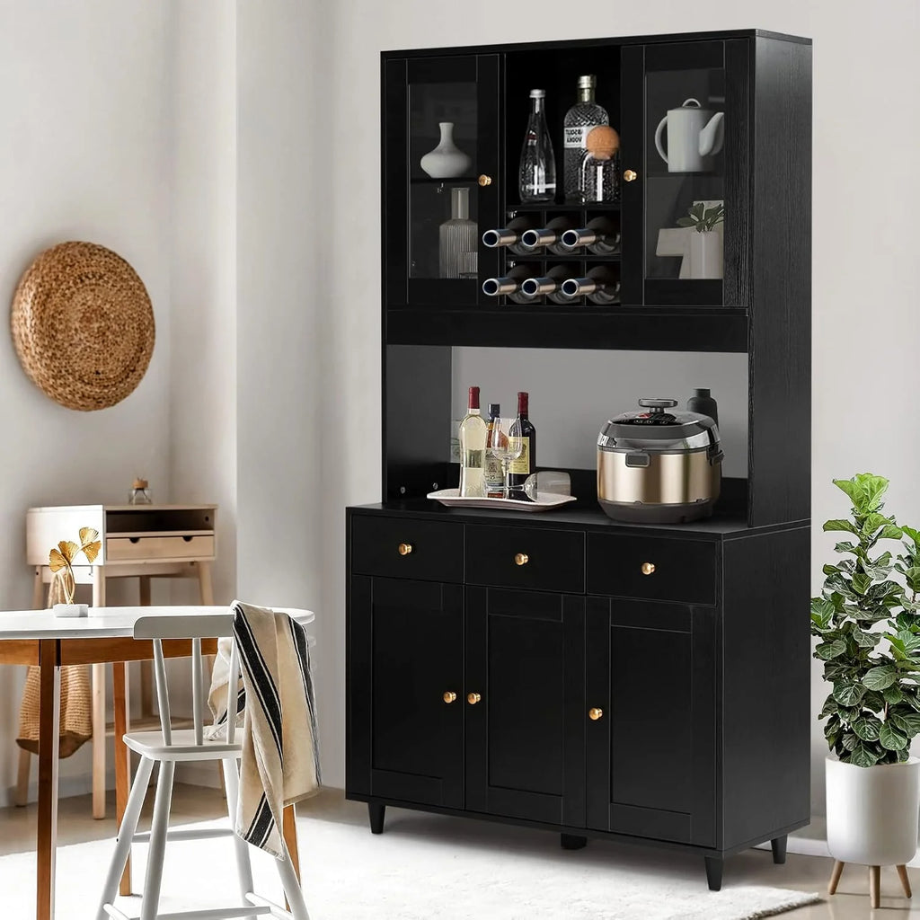 VOWNER Armário Aparador de Cozinha/Buffet, 100L x 38W x 181H cm, Armário Auxiliar de Armazenamento, 5 Portas e 5 Prateleiras Ajustáveis, Branco