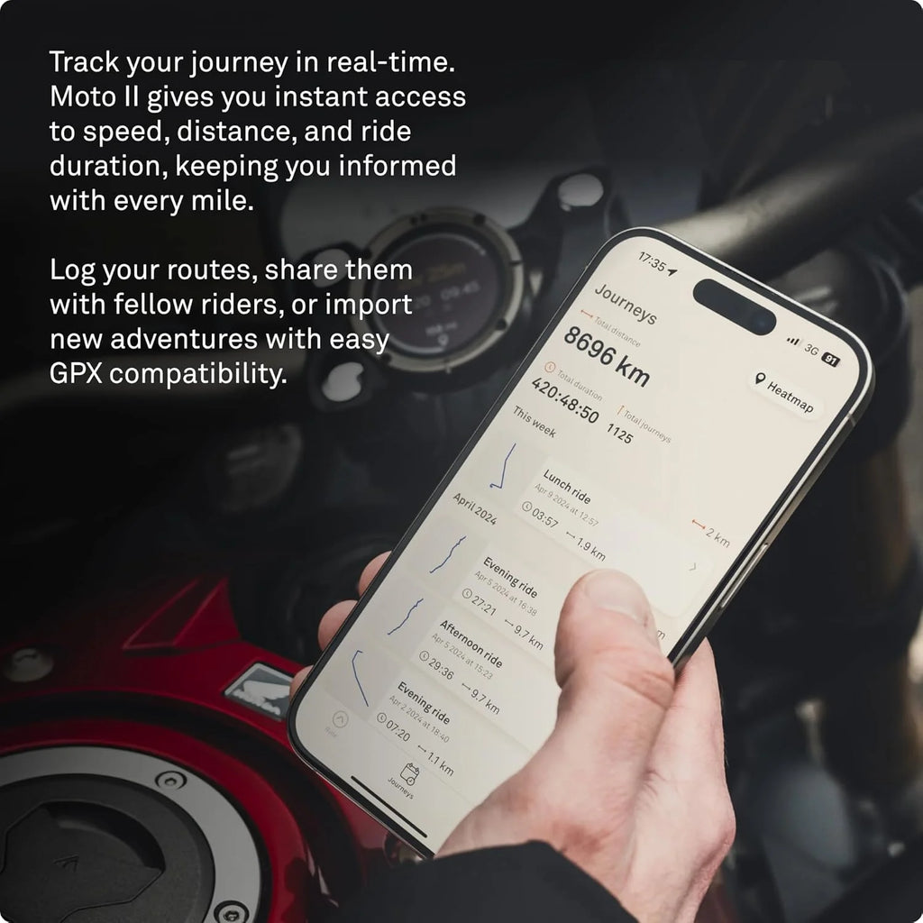 Beeline Moto II – Sistema de navegação para motos | Navegação global | Mini mapa sob demanda | 14 horas de duração da bateria | À prova d'água e poeira IP67 | Carregamento USB-C com montagem