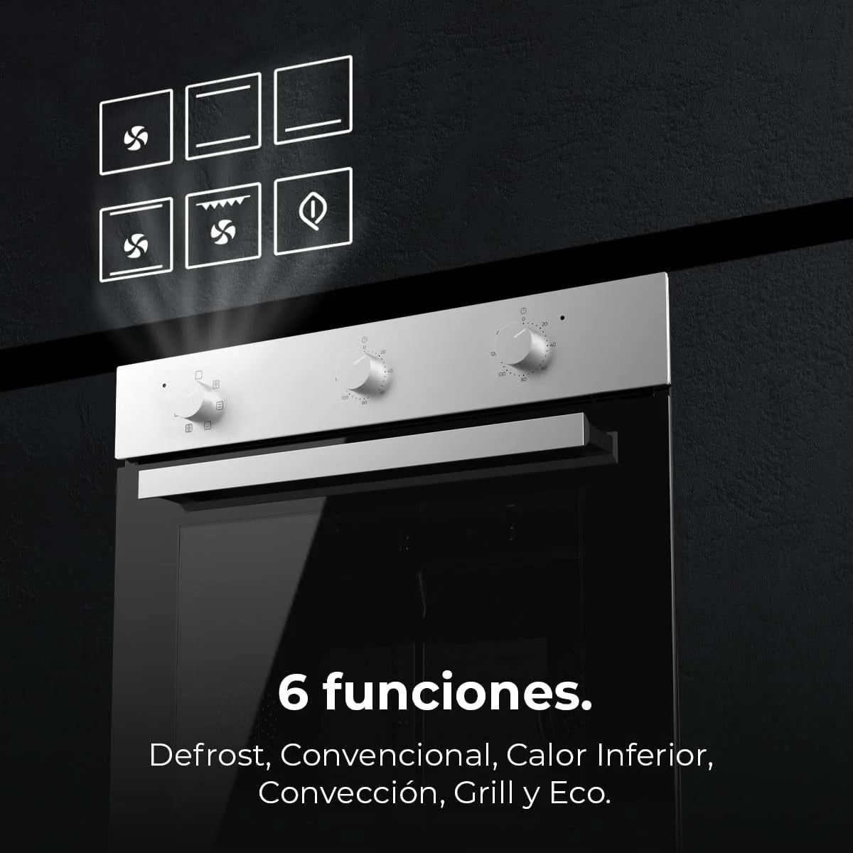 Forno Multifuncional de Encastre Cecotec 70L Bolero Hexa M236000 Inox Time. 2800W, 6 Funções, Temporizador, Base a Vapor XXL, Assistência a Vapor, Limpeza a Vapor Fácil, Ventoinha de Arrefecimento, Modo Descongelar, Eco, Convecção