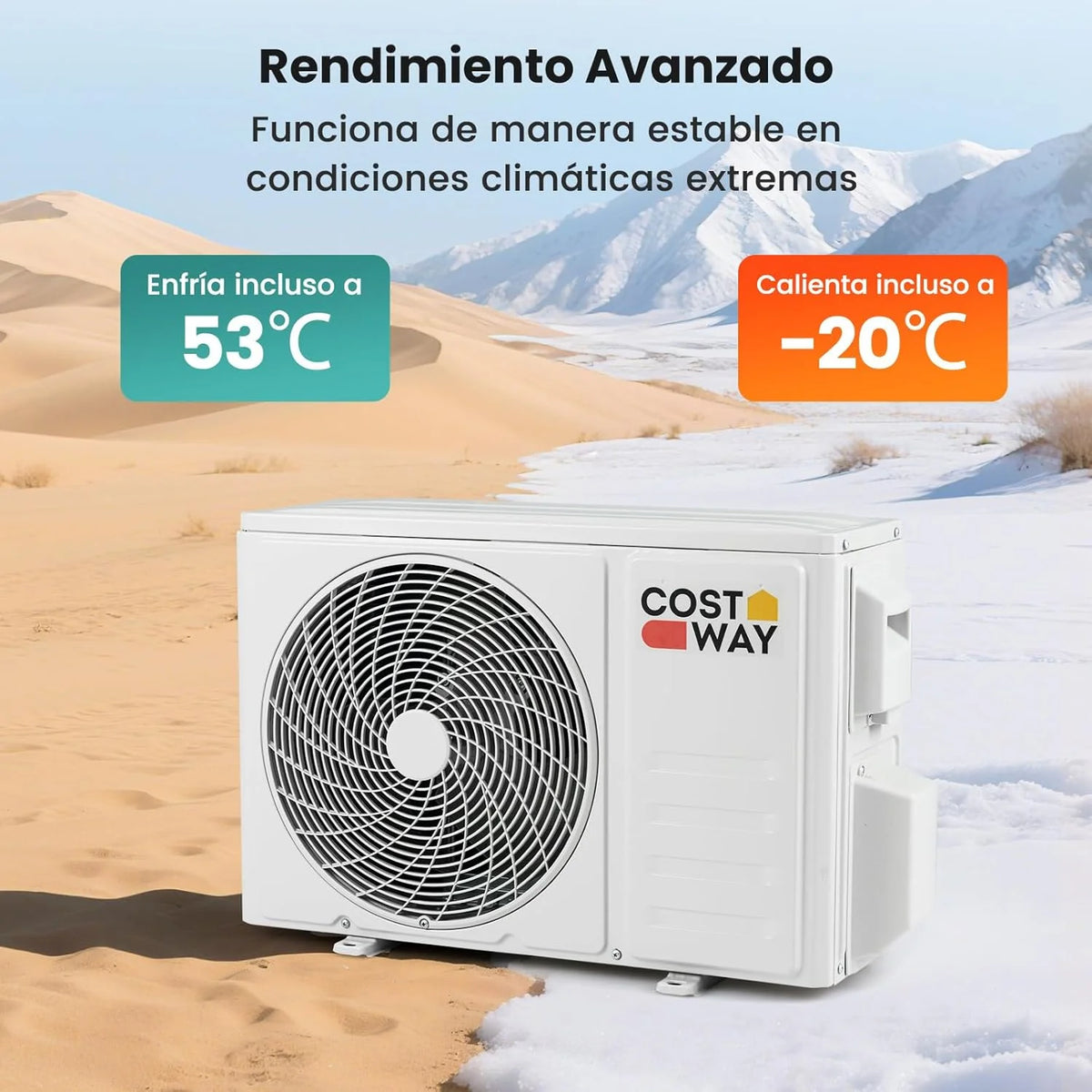 Ar Condicionado Split COSTWAY, 2,6 kW, Ar Condicionado com Aquecimento e Bomba de Calor, Refrigerante: R32, Aquecedor e Resfriador com Kit de Instalação para Cômodos de até 70m³ (9000BTU)