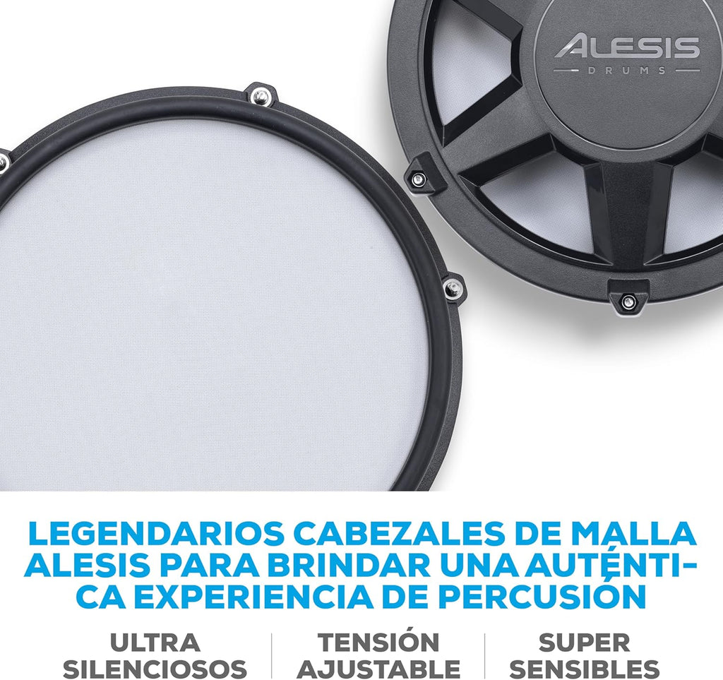 Alesis Nitro Max Kit Bateria Eletrônica com Pads de Mesh Silenciosos, Caixa Dual-Zone de 10", Bluetooth, Mais de 440 Sons Autênticos, Aulas Drumeo, USB MIDI, Pedal de Bumbo