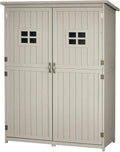 Outsunny Abrigo de Madeira Casinha de Jardim Armário Ferramentas de Jardinagem Portas Duplas Telhado Impermeável Compartimentos de Diferentes Tamanhos 127.5x50x164cm Madeira Maciça