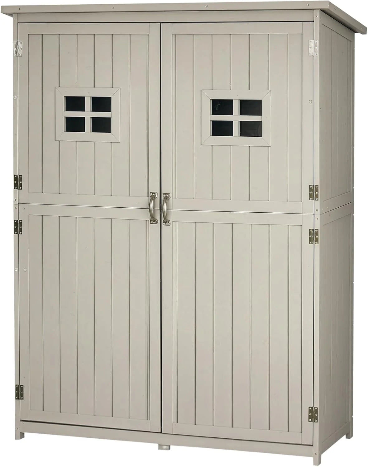 Outsunny Abrigo de Madeira Casinha de Jardim Armário Ferramentas de Jardinagem Portas Duplas Telhado Impermeável Compartimentos de Diferentes Tamanhos 127.5x50x164cm Madeira Maciça