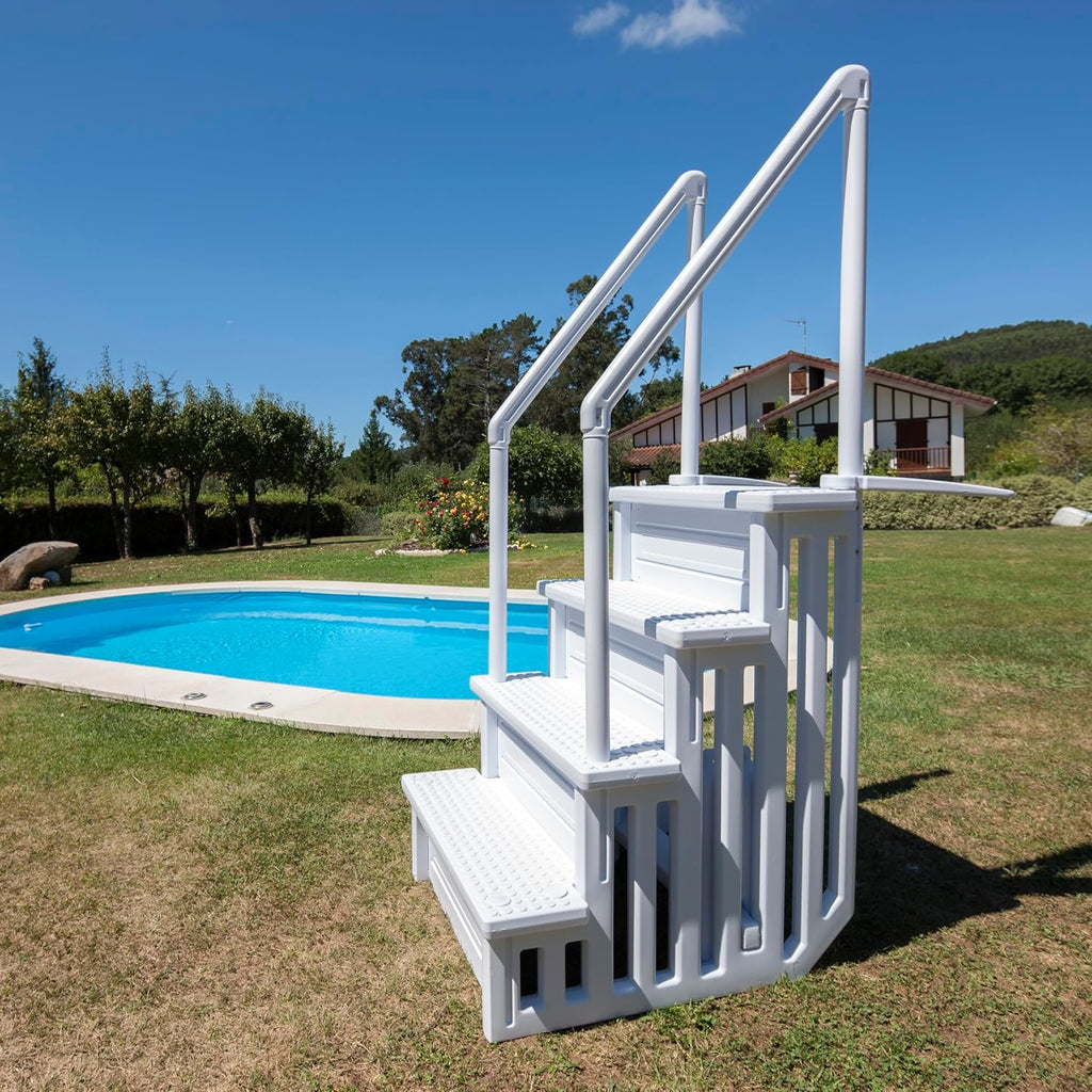 Gre EPE30 – Escada para Piscina Antiderrapante, Escada de Segurança de 4 Degraus, Sintética, Branca, 80 x 92 x 206 cm