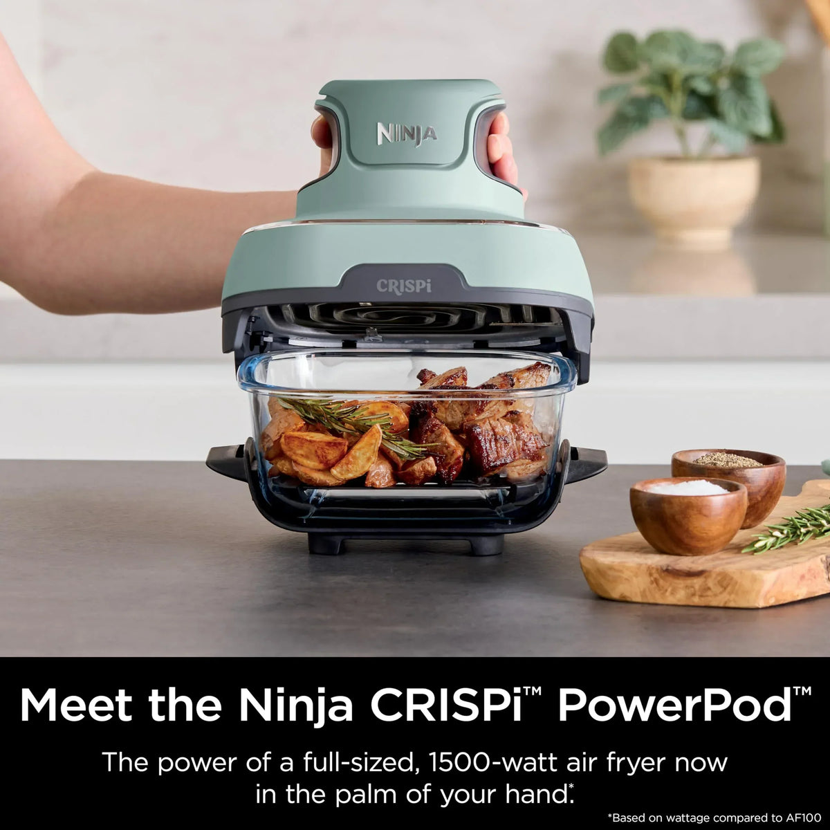 Fritadeira de Ar Quente Ninja Crispi 2026, Compatível com Micro-ondas, Freezer e Lava-louças, Sistema Portátil de Culinária em Vidro Não Tóxico, Recipiente de Vidro de 1,5 L com 6 Copos e Tampas