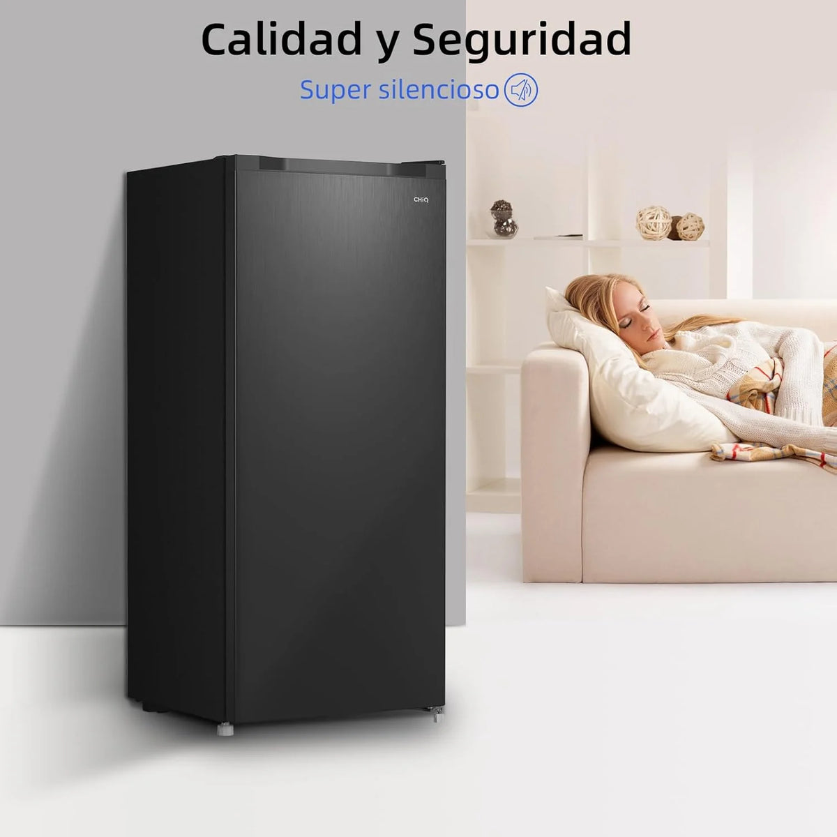 Freezer vertical CHiQ, 145L de capacidade, congelamento rápido, termostato ajustável, silencioso, porta reversível, preto, classificação energética E
