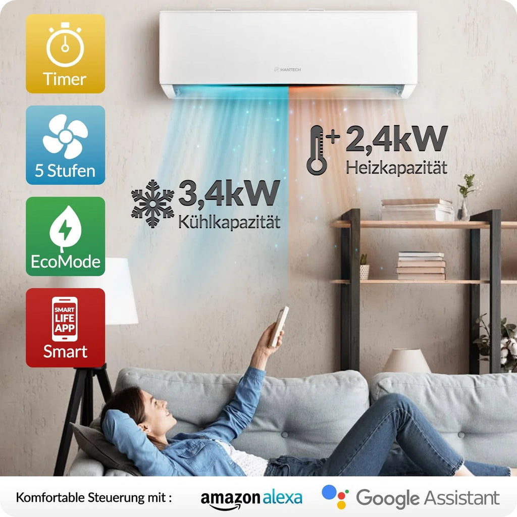 HANTECH Ar condicionado Split 12000 BTU H-PRO função de aquecimento e resfriamento, filtro de ar, WIFI, material de montagem