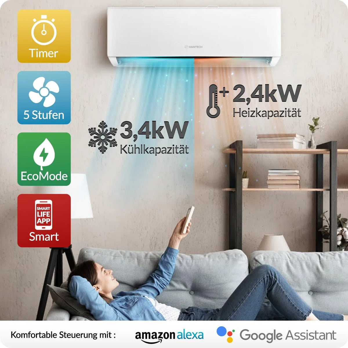 HANTECH Ar condicionado Split 12000 BTU H-PRO função de aquecimento e resfriamento, filtro de ar, WIFI, material de montagem
