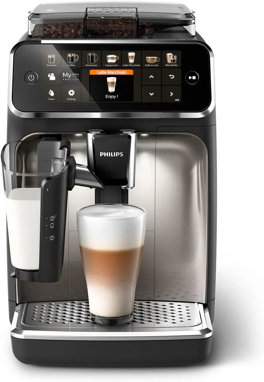 Máquina de Café Superautomática Philips Série 5400 - Sistema de Leite LatteGo, 12 Variedades de Café, Display Intuitivo, 4 Perfis de Usuário, Cromado (EP5447/90)