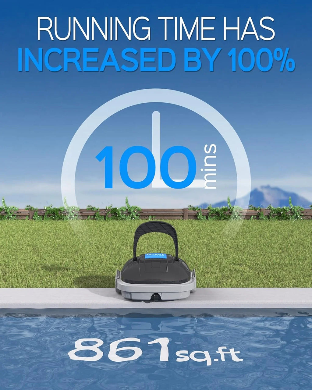Robô Limpa Fundos de Piscina Elétrico Sem Fio para Piscinas de até 80m², 100 Minutos de Dupla Filtragem e Estacionamento Automático, Robô Limpa Fundos de Piscina com Motores de Tração Dupla