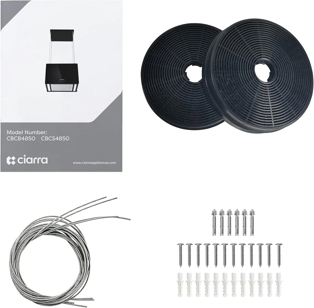 CIARRA CBCB4850 Coifa de Ilha sem Duto Classe A+++ 48cm 700m³/h WiFi e Controle de Toque Filtro de Carvão Incluído 4 Velocidades 2 Luzes LED Preto