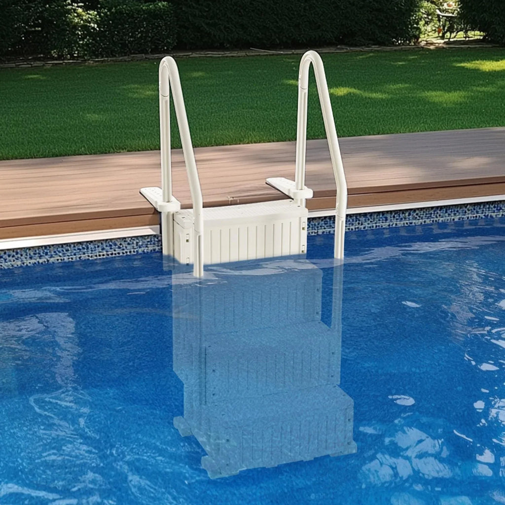 Escada VEVOR para Piscina, 4 Degraus com Corrimãos Duplos e Degraus Antiderrapantes Reforçados, Capacidade de Carga de 181 kg para Piscinas Enterradas e de Superfície, Branco Leitoso, 874 x 810 x 1985 mm