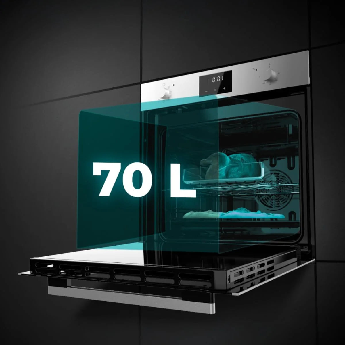 Cecotec Forno Embutível Multifunção 70L Bolero Hexa M226001 Linha A. 2800W, 7 Funções, Display, Base a Vapor XXL, Assistência a Vapor, Limpeza a Vapor Fácil, Ventilador de Arrefecimento, Modo Eco, Modo Convecção, Modo Grelhador