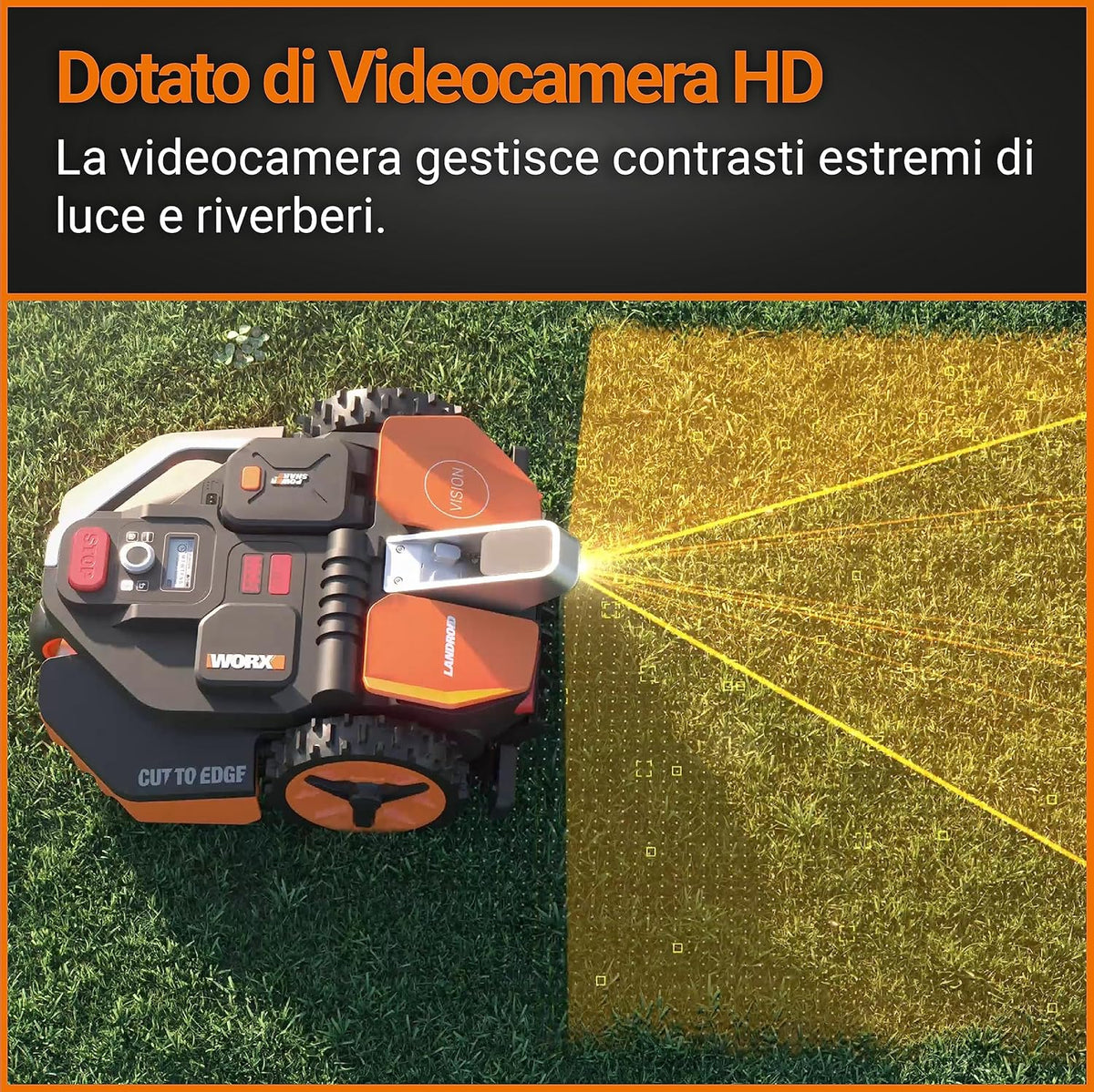 WORX Landroid Vision M550 WR205E Robô Cortador de Grama para Jardins de até 550 m² – Robô Cortador de Grama Inteligente sem Fio de Limite – WiFi e Bluetooth – Prevenção Ativa de Obstáculos com