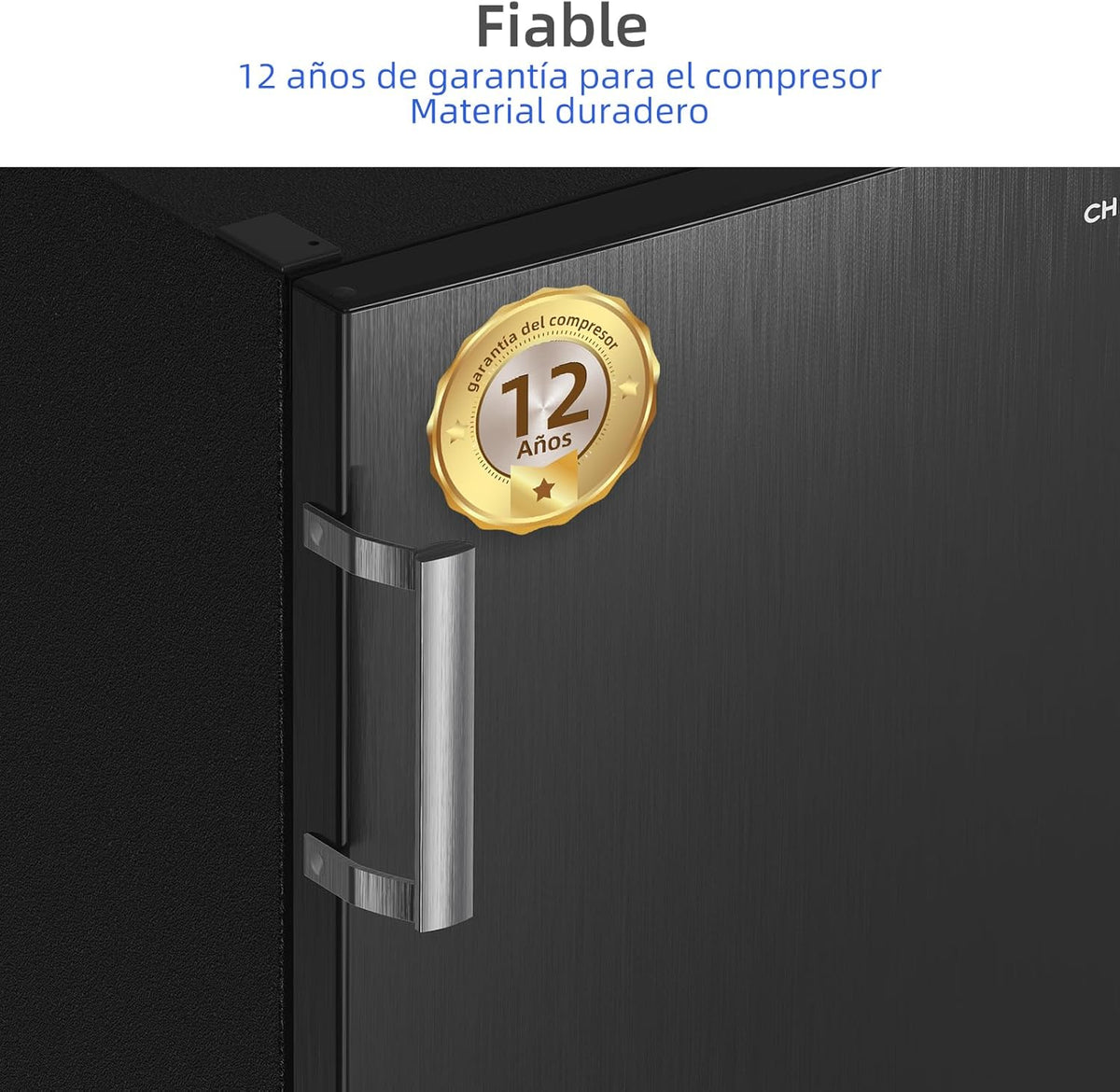 CHiQ Congelador Vertical No frost 166L, FSD166NE4E, Gavetas XL, Controle Eletrônico de Temperatura, Portas Reversíveis, Silencioso, Ice Box, Cor Inox Preto, Classe Energética E