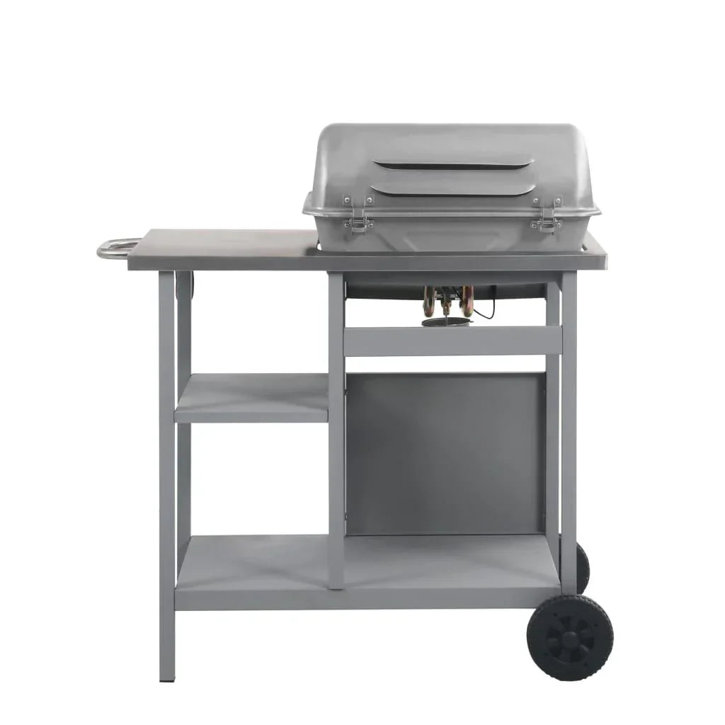Churrasqueira a Gás Portátil com Mesa de 3 Prateleiras Prata Vidaxl