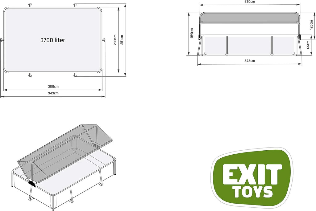 EXIT Toys Piscina de Madeira com Toldo Solar - 300x200x65cm - Piscina de Estrutura Retangular Compacta com Bomba de Filtro de Cartucho - Ótima Proteção UV - Fácil Acesso - Design Exclusivo - Marrom