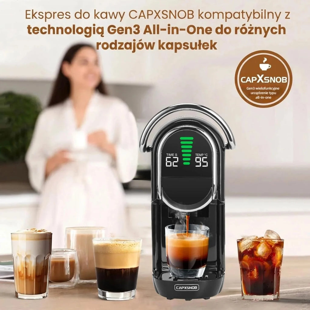Máquina de Café Multicápsula 5 em 1 Mini Magician1, para Nespresso, Dolce Gusto, Lavazza A Modo Mio, Saquetas ESE 44mm e Café Moído, Bomba Italiana de 20 Bares, 1450W, Display LED, para Casa e Escritório