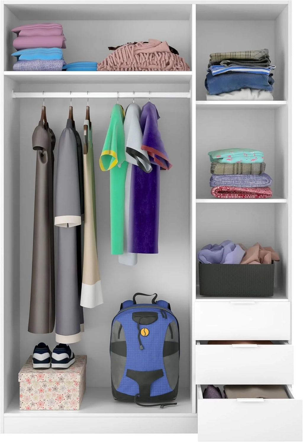 Guarda-Roupa de Três Portas e Três Gavetas Habitdesign, Acabamento Branco Ártico, Medidas: 121 cm (L) x 180 cm (A) x 52 cm (P)