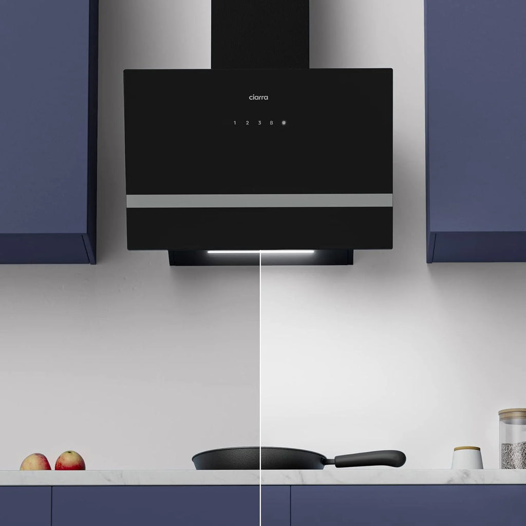 CIARRA CBCB6736H Coifa de Parede 60cm Classe A+++ 3 Velocidades Exaustão Externa e Recirculação Interna por Filtro de Carvão CBCF003 Luz LED