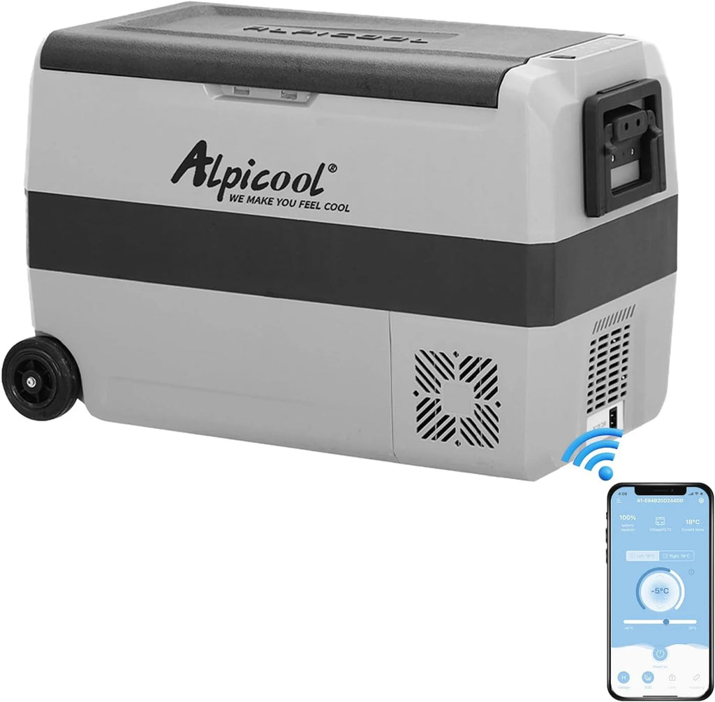 Alpicool T50 50 litros Geladeira portátil 12 V 24 V, pequeno freezer para carro, acampamento, caminhão, barco e tomada com porta USB