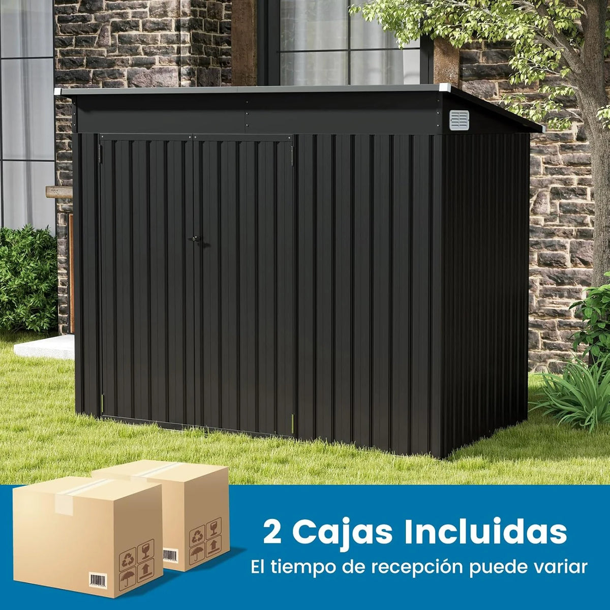 COSTWAY Abrigo de Jardim Exterior, 235 x 117 x 185 cm, Abrigo de Jardim Exterior com 2 Portas, Telhado Inclinado, Abrigo Organizador de Metal Galvanizado, Organizador de Ferramentas para Jardim e Pátio