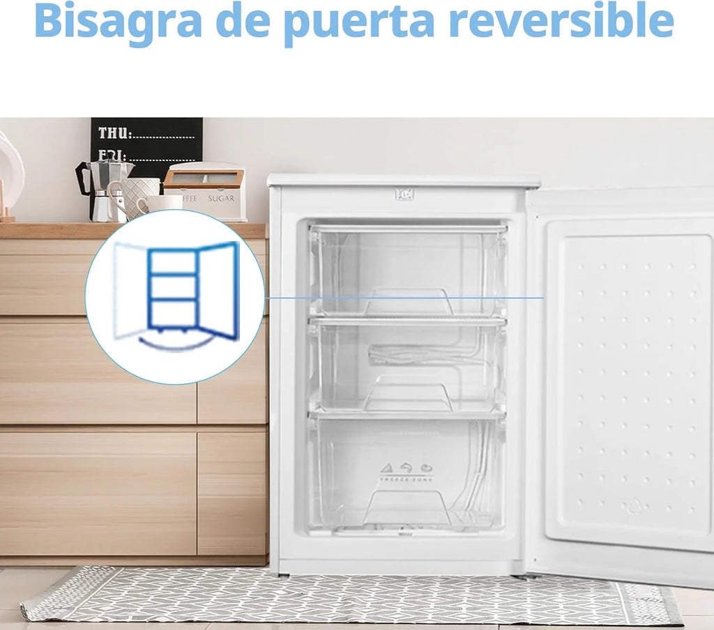 COMFEE' RCU83WH3EU(E) Freezer Vertical de Livre Instalação 88 Litros, 3 Gavetas, Freezer de Grande Capacidade, Termostato Ajustável, Porta Reversível, Branco