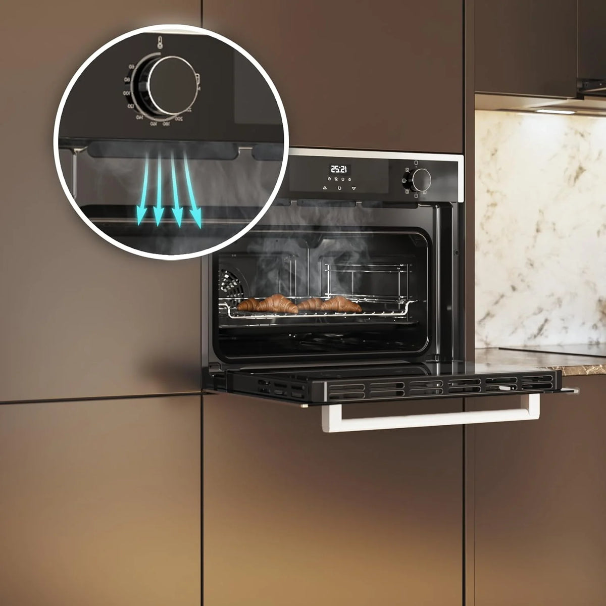 Forno Integrável Cecotec 45 cm de Altura Multifunção Bolero Hexa M224500 Edge A. 2600W, 53L de Capacidade, 7 Funções, Grill, Grill Assistido por Ventoinha, Convecção, Descongelamento, Base a Vapor X2, Steam EasyClean, Vapor