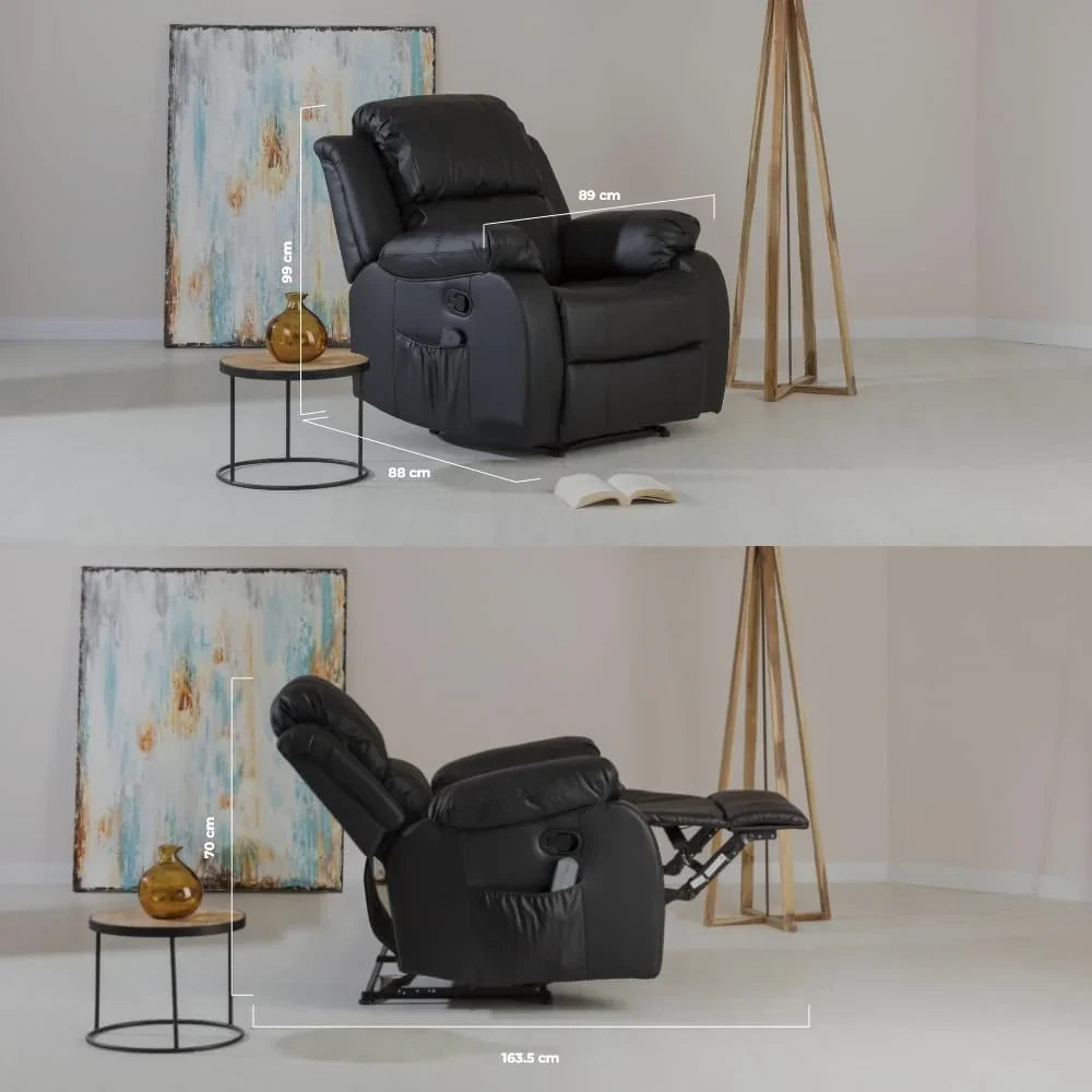 Don Descanso - Poltrona de Massagem Relaxante com Aquecimento Trevi Preta Reclinável 160º com 8 Motores Silenciosos, Aquecimento Lombar, Sist. Massagem 4 Zonas e Acabamento em PU Anti-Rachaduras [Inclui Controle Remoto]. Ideal para Idosos