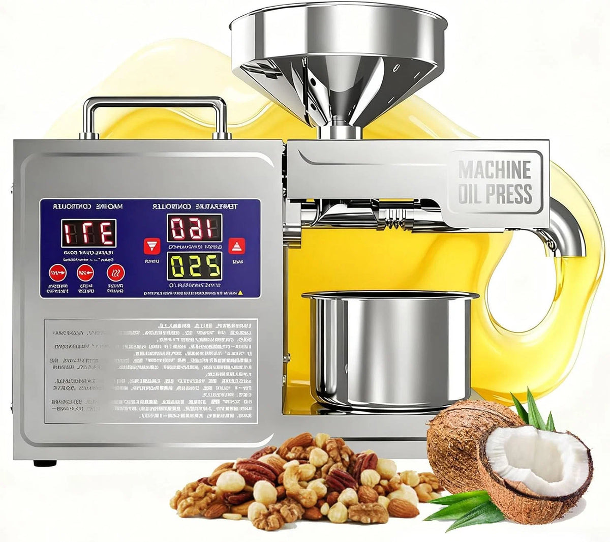 Máquina Prensa de Azeite de Oliva Automática 820W, Extrator de Óleo Elétrico a Frio e a Quente para Casa, para Azeitonas, Amendoins, Gergelim, Soja e Nozes