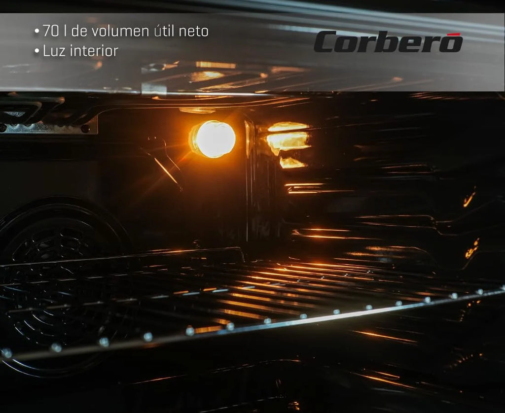 Corberó - Forno de Convecção 70L | CCHM603W | 60x60x58 cm | Convencional com 4 Programas | Luz Interior | Limpeza por Hidrólise | Porta de Vidro Duplo | 2100W | Branco com acabamento em Aço Inox