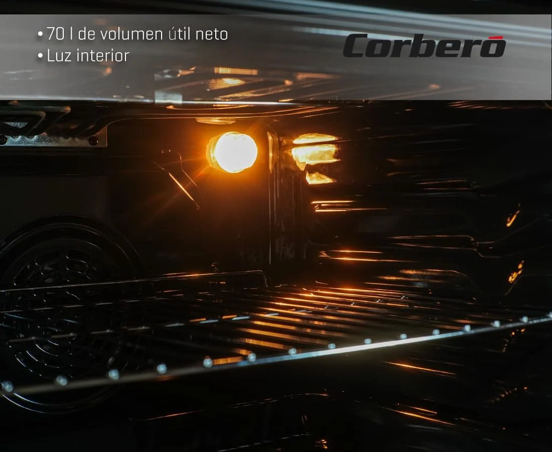 Corberó - Forno de Convecção 70L | CCHM603W | 60x60x58 cm | Convencional com 4 Programas | Luz Interior | Limpeza por Hidrólise | Porta de Vidro Duplo | 2100W | Branco com acabamento em Aço Inox