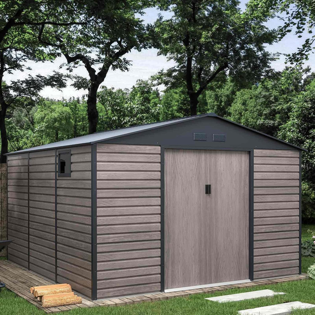Gardiun Galpão de Metal Surrey 13 m2 Externo 340x382x226 cm de Aço com Janela Lateral e Efeito de Grãos de Madeira