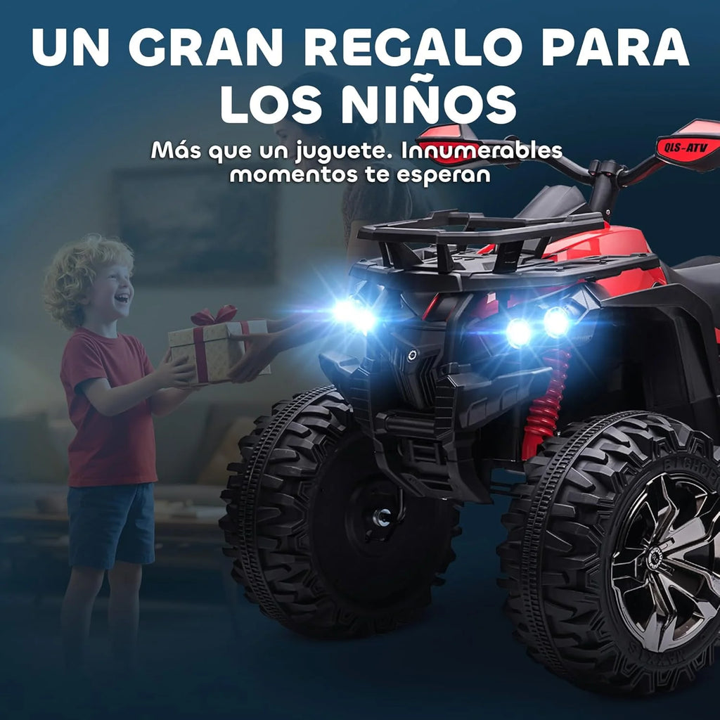 HOMCOM Quad Elétrico 12V para Crianças +3 Anos com 2 Motores Faróis Música Pneus de Suspensão Botões de Avanço e Retrocesso Veículo Elétrico a Bateria 100x65x73 cm Vermelho