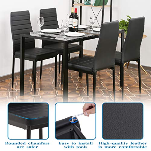 2025 Conjunto de jantar FDW, mesa de vidro com cadeiras, para espaços pequenos, mesa de cozinha e 4 cadeiras