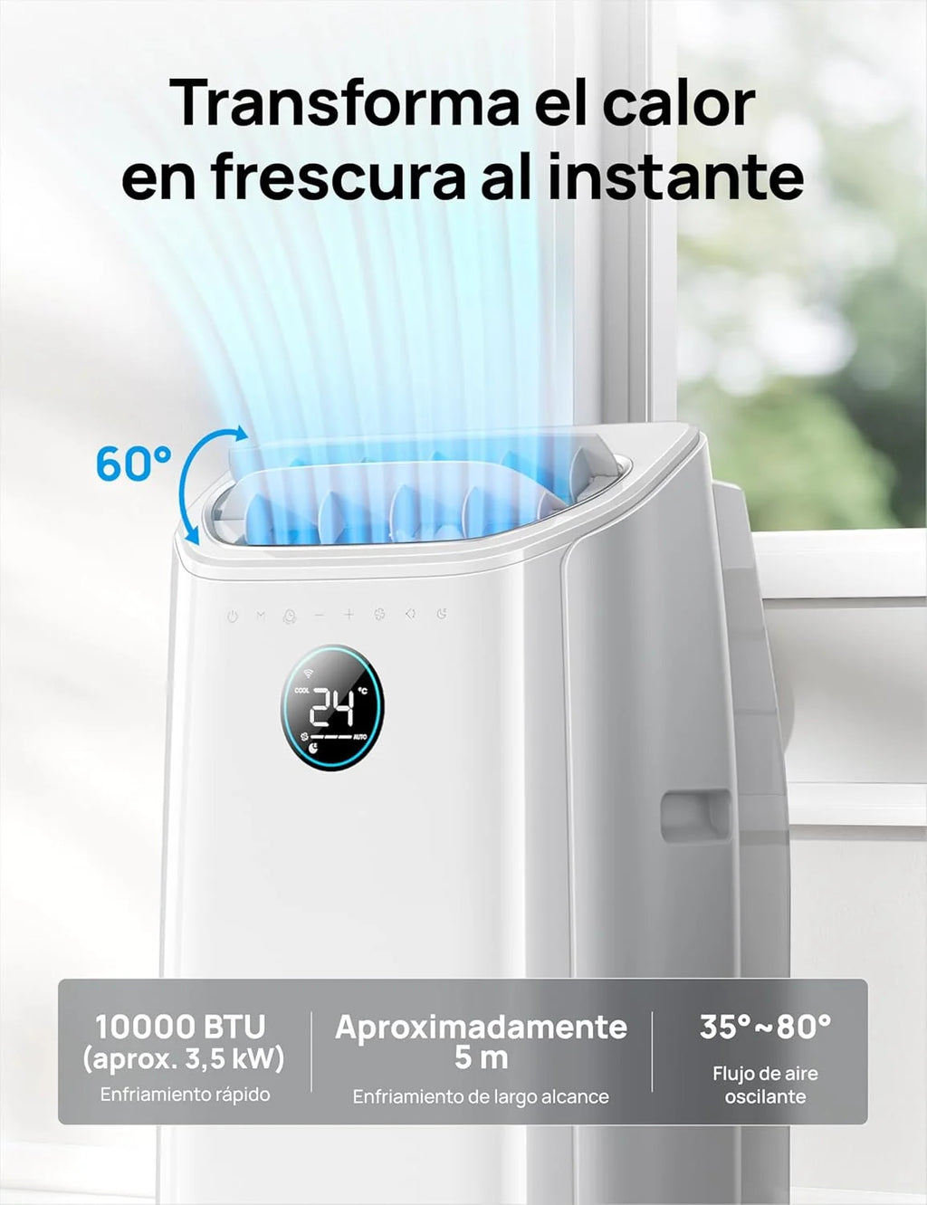 DREO Ar Condicionado Portátil 10000 BTU para Quarto, Resfriamento Sem Drenagem, Silencioso, Controle por Aplicativo/Voz, Temporizador de 24 Horas, com Ventilador e Desumidificador