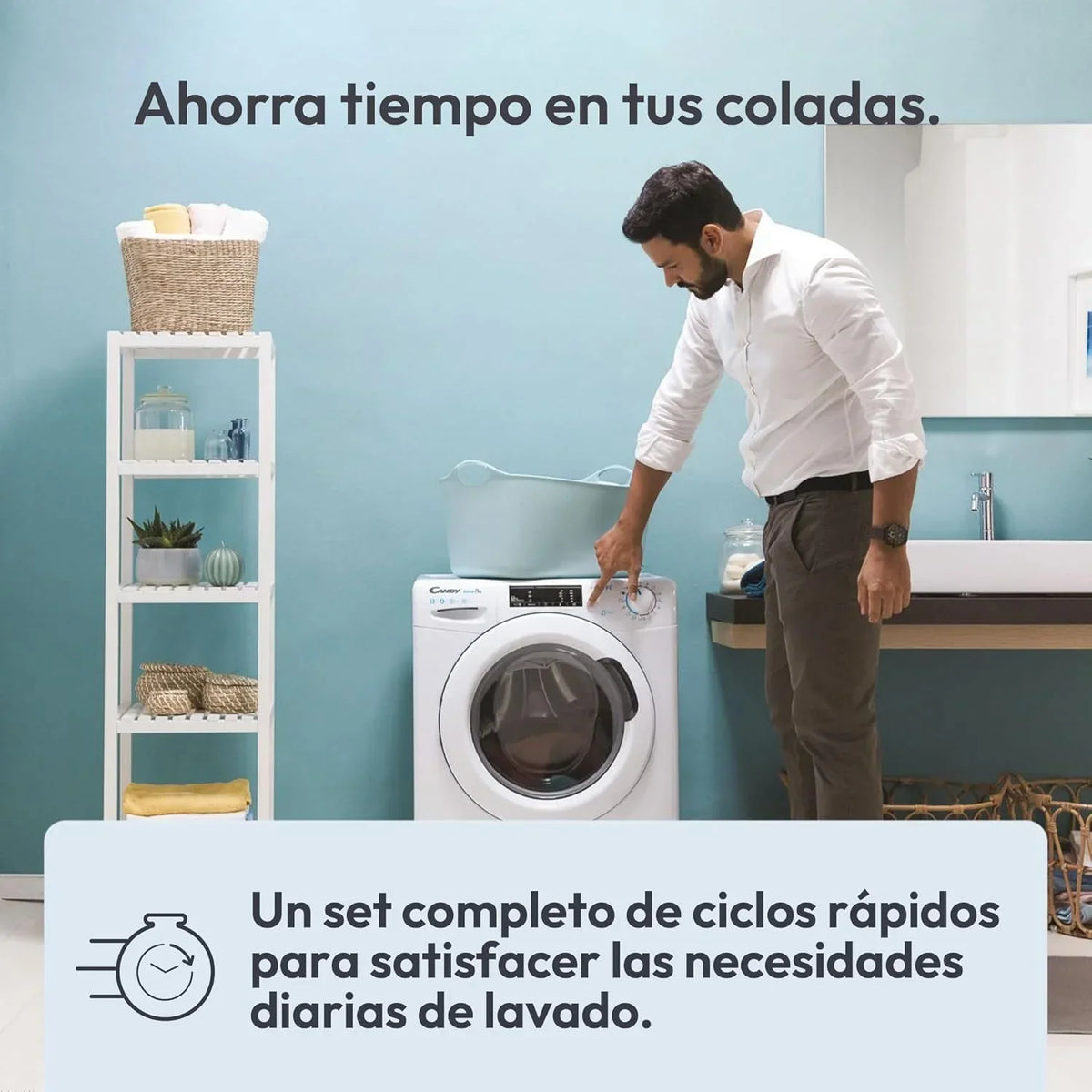 Candy Smart CS 14102DE/1-S, Máquina de Lavar 10 kg, 1400 RPM, Display e Controlo Digital, Tecnologia NFC, Assistente de Voz, 15 Ciclos, 5 Rápidos, Fácil Passar, Início Retardado 24H, Detetor de KG, 81 DB, Branco