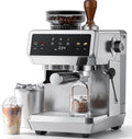 Máquina de Café Espresso AMZCHEF com Moedor Integrado 20 Bares – Cafeteira com 44 Configurações de Moagem, Vaporizador de Leite, 4 Temperaturas, Função Café Frio, Aço Inoxidável, Reservatório de 1,8L