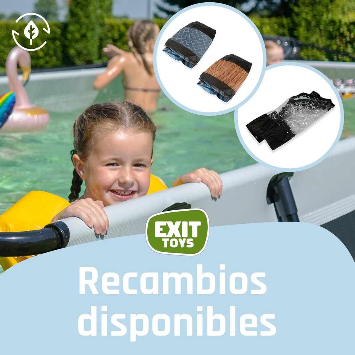 EXIT Toys Wood Pool com Toldo Solar - 220x150x65cm - Piscina de Estrutura Retangular Compacta com Bomba de Filtro de Cartucho - Proteção UV Ótima - Fácil Acesso - Design Exclusivo - Marrom