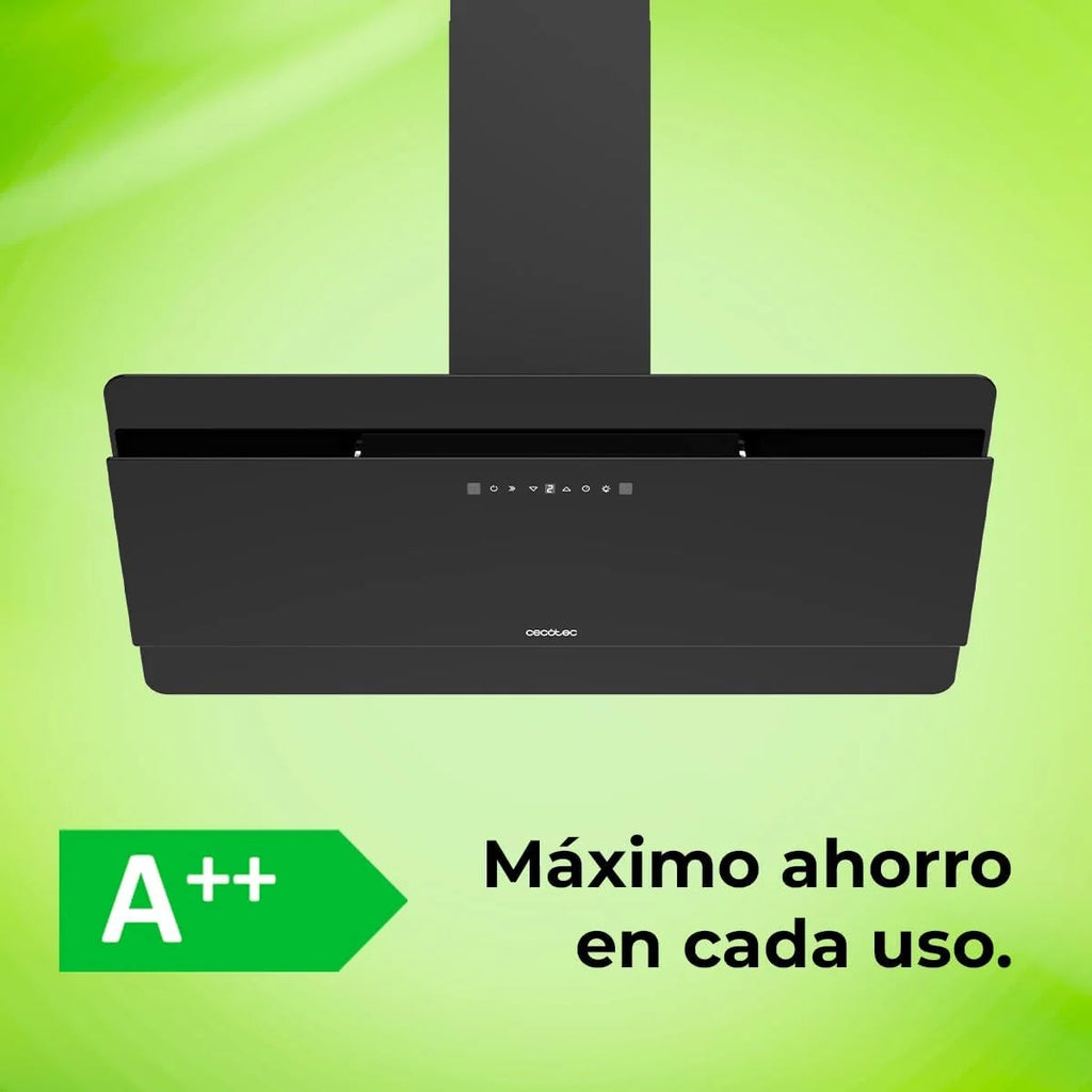 Cecotec Coifa Decorativa 90 cm Flux Dt 908000 Glass Black A++. Vidro Preto, 800m³/h de Potência, Motor 210W, A++, Controle Touch, 3 Níveis + Booster, Controle por Movimento de Mão