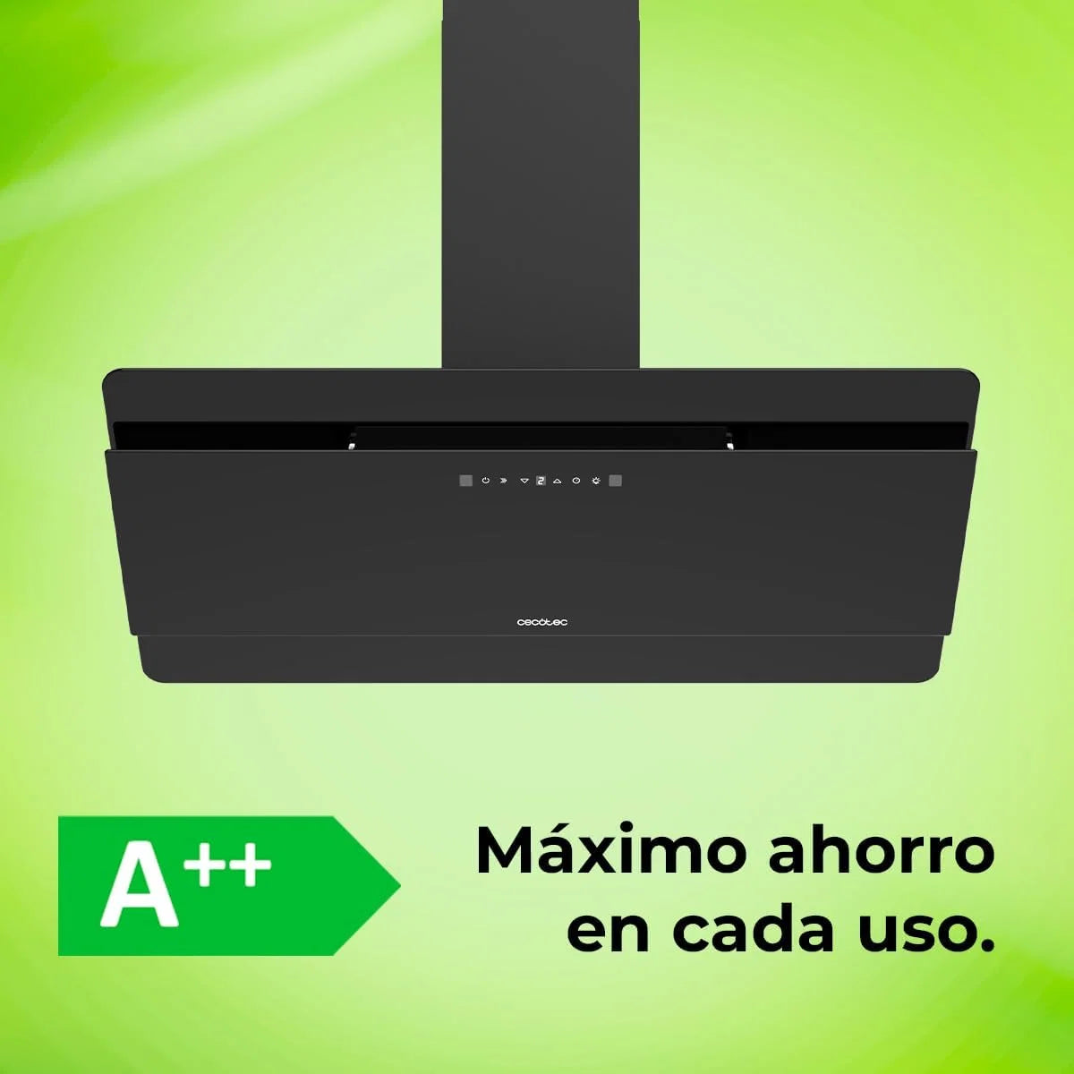 Cecotec Coifa Decorativa 90 cm Flux Dt 908000 Glass Black A++. Vidro Preto, 800m³/h de Potência, Motor 210W, A++, Controle Touch, 3 Níveis + Booster, Controle por Movimento de Mão