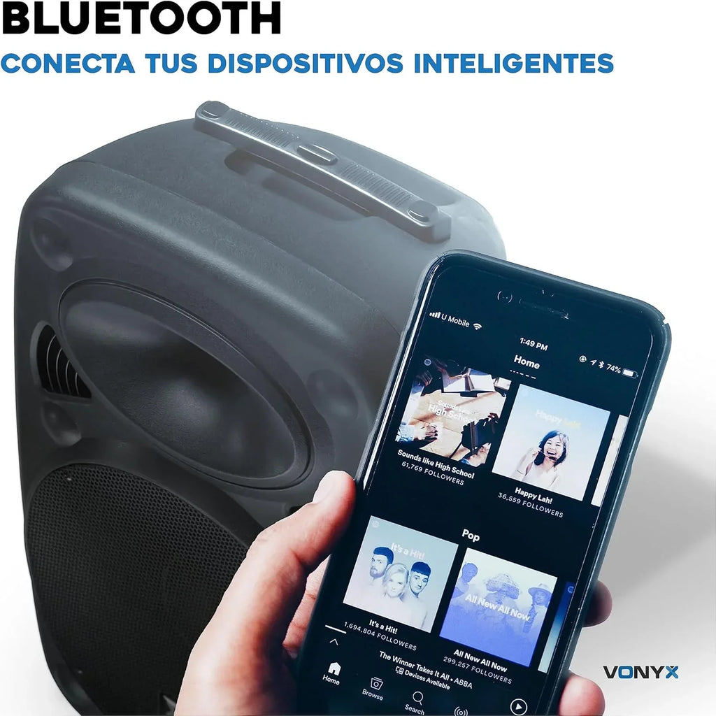 Vonyx Verve46 Poderosa Caixa de Som Bluetooth 1000 W, Caixa de Som Portátil Amplificada com Microfone de Karaokê, Caixa de Som Bluetooth USB, SD, MP3, AUX, 2 Microfones UHF, Controle Remoto, Subwoofer 15 Polegadas, Preto